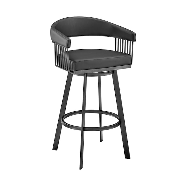 Armen Living Chelsea 29" Swivel Bar Stool with Matte Black Finish and Black Faux Leather LCCSBABLBL30 - main